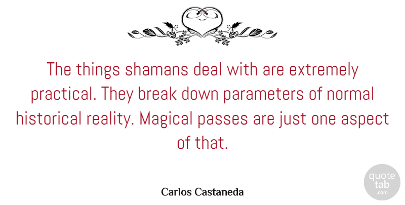 Carlos Castaneda Quote About Reality, Historical, Normal: The Things Shamans Deal With...
