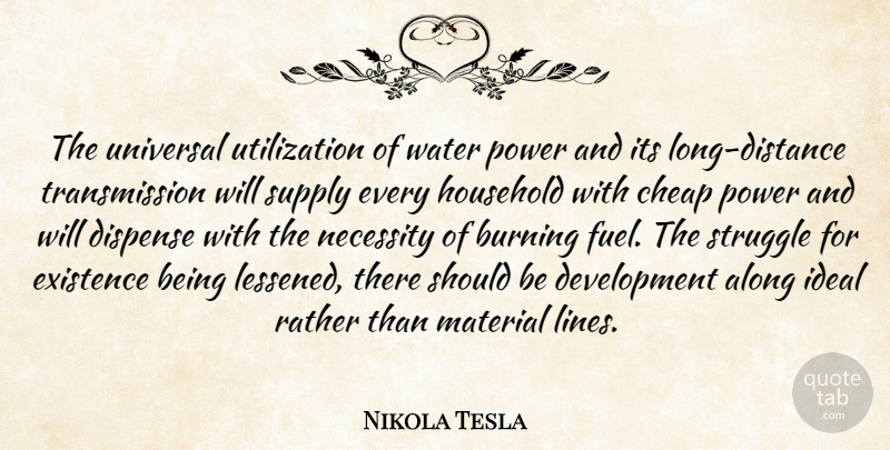Nikola Tesla Quote About Along, Burning, Cheap, Existence, Household: The Universal Utilization Of Water...