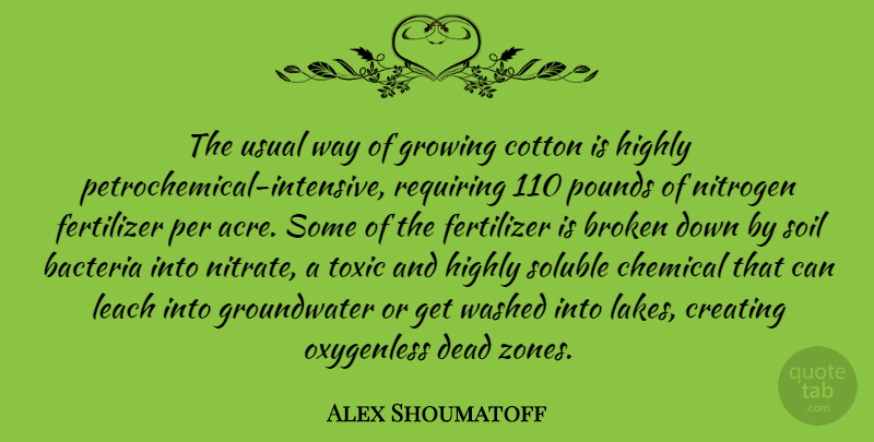 Alex Shoumatoff Quote About Bacteria, Chemical, Cotton, Growing, Highly: The Usual Way Of Growing...