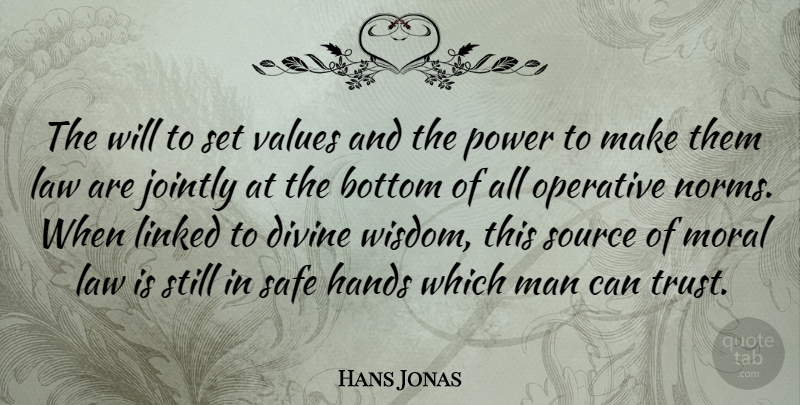 Hans Jonas Quote About Bottom, Divine, Hands, Law, Linked: The Will To Set Values...