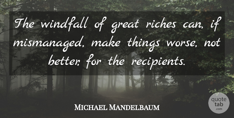 Michael Mandelbaum Quote About Riches, Ifs: The Windfall Of Great Riches...
