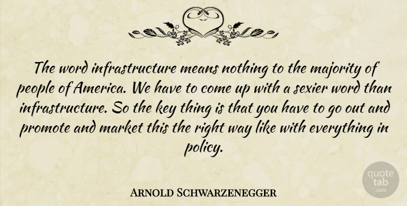 Arnold Schwarzenegger Quote About Mean, Keys, America: The Word Infrastructure Means Nothing...