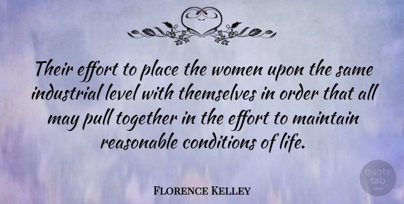 Florence Kelley Quote About American Activist, Conditions, Effort, Industrial, Level: Their Effort To Place The...