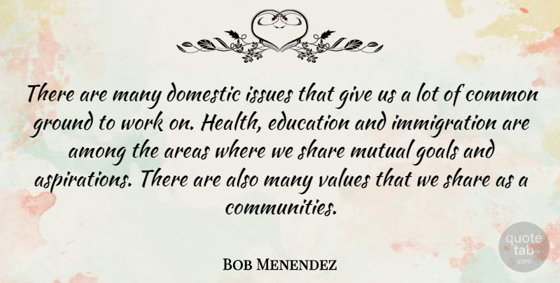 Bob Menendez Quote About Among, Areas, Common, Domestic, Education: There Are Many Domestic Issues...