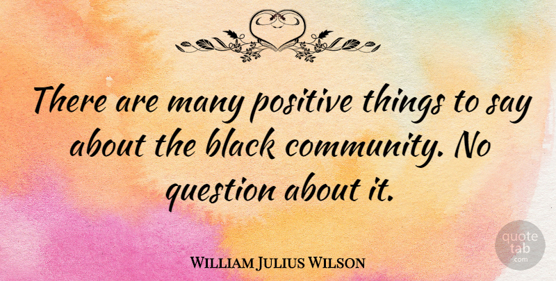 William Julius Wilson Quote About Community, Black, Positive Things: There Are Many Positive Things...