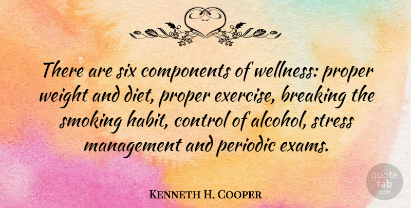 Kenneth H. Cooper Quote About Stress, Exercise, Alcohol: There Are Six Components Of...
