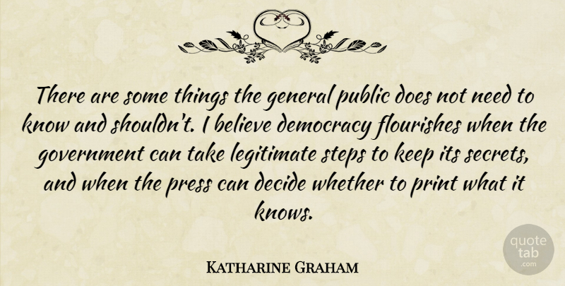 Katharine Graham Quote About Believe, Decide, Democracy, Flourishes, General: There Are Some Things The...