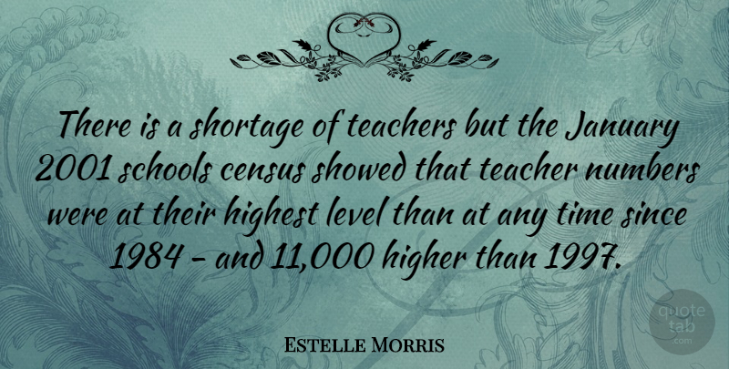 Estelle Morris Quote About Census, Higher, Highest, January, Level: There Is A Shortage Of...