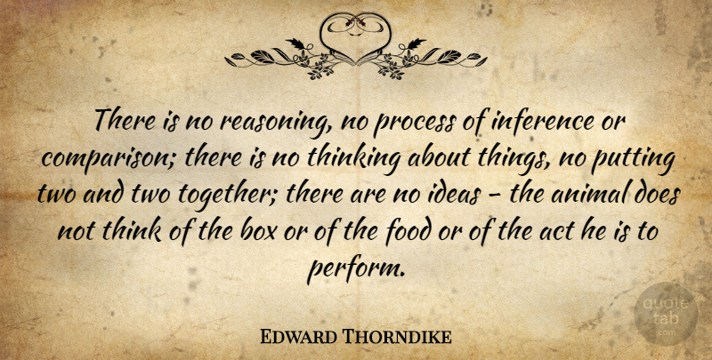 Edward Thorndike Quote About Act, American Psychologist, Animal, Box, Food: There Is No Reasoning No...