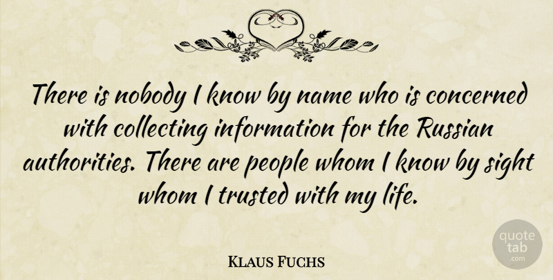 Klaus Fuchs Quote About Names, Sight, People: There Is Nobody I Know...