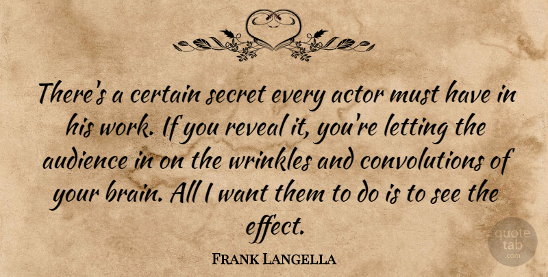 Frank Langella Quote About Wrinkles, Secret, Brain: Theres A Certain Secret Every...