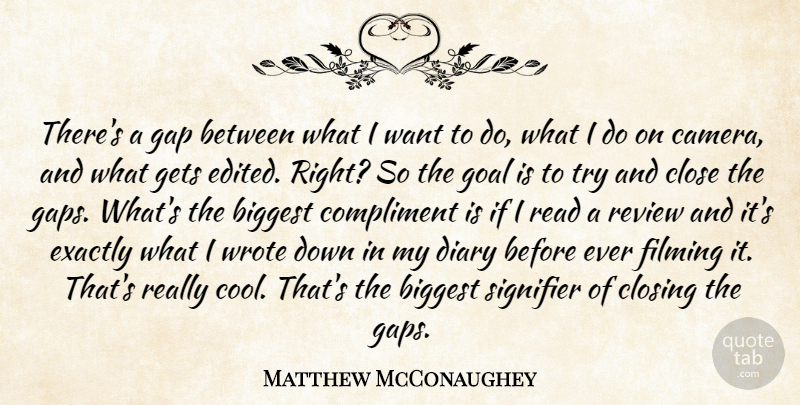 Matthew McConaughey Quote About Goal, Trying, Diaries: Theres A Gap Between What...