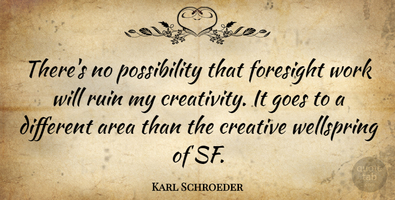 Karl Schroeder Quote About Area, Foresight, Goes, Ruin, Wellspring: Theres No Possibility That Foresight...