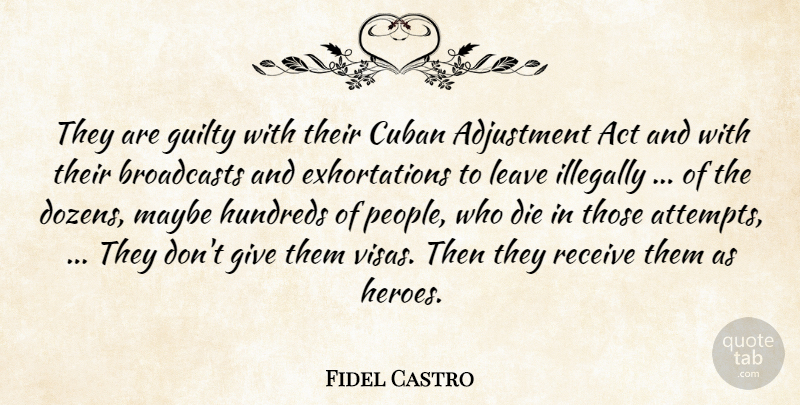 Fidel Castro Quote About Act, Adjustment, Cuban, Die, Guilty: They Are Guilty With Their...