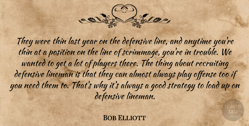 Bob Elliott Quote About Almost, Anytime, Defensive, Good, Last: They Were Thin Last Year...