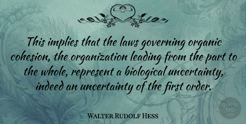 Walter Rudolf Hess Quote About Biological, Governing, Implies, Indeed, Leading: This Implies That The Laws...