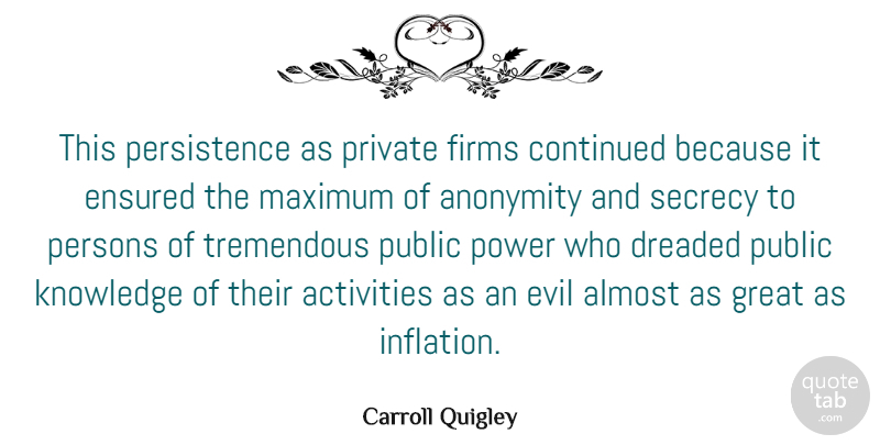 Carroll Quigley Quote About Fear, Persistence, Evil: This Persistence As Private Firms...