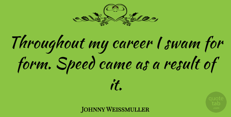 Johnny Weissmuller Quote About Careers, Speed, Form: Throughout My Career I Swam...