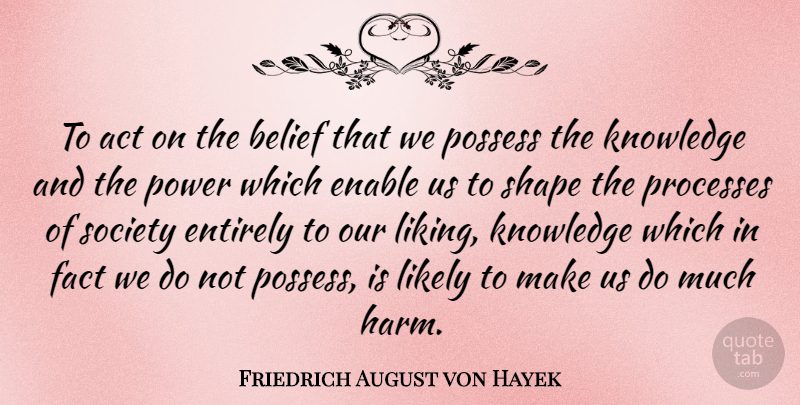 Friedrich August von Hayek Quote About Liberty, Shapes, Facts: To Act On The Belief...