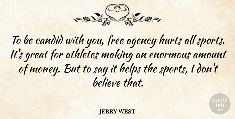 Jerry West Quote About Sports, Hurt, Believe: To Be Candid With You...