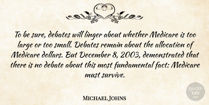 Michael Johns Quote About Debates, December, Large, Linger, Medicare: To Be Sure Debates Will...
