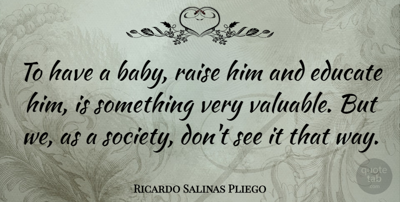 Ricardo Salinas Pliego Quote About Educate, Raise, Society: To Have A Baby Raise...