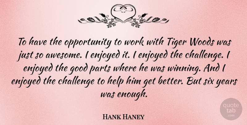 Hank Haney Quote About Winning, Opportunity, Years: To Have The Opportunity To...