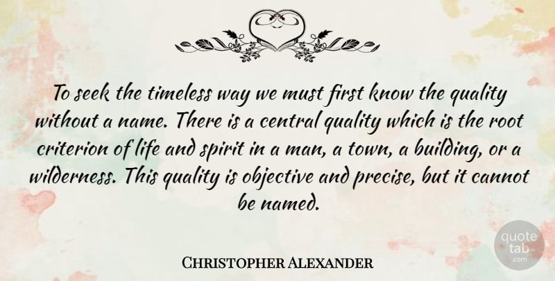 Christopher Alexander Quote About Men, Names, Roots: To Seek The Timeless Way...