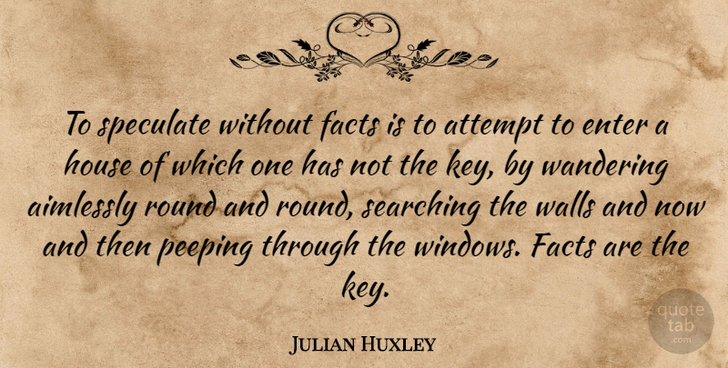 Julian Huxley Quote About Wall, Keys, Wandering Aimlessly: To Speculate Without Facts Is...