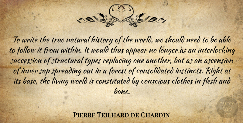 Pierre Teilhard de Chardin Quote About Writing, Clothes, Needs: To Write The True Natural...