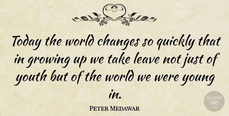 Peter Medawar Quote About Growing Up, Anger, Today: Today The World Changes So...