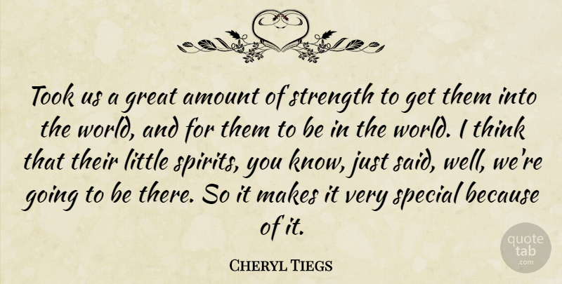 Cheryl Tiegs Quote About Amount, Great, Strength, Took: Took Us A Great Amount...