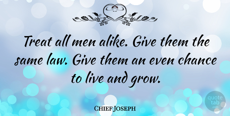 Chief Joseph Quote About Men, Law, Giving: Treat All Men Alike Give...