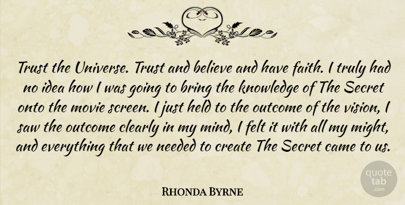 Rhonda Byrne Quote About Believe, Ideas, Mind: Trust The Universe Trust And...