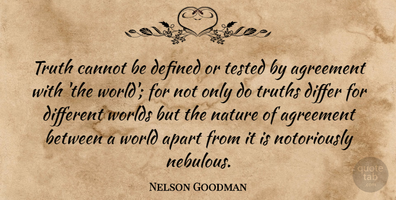 Nelson Goodman Quote About Agreement, World, Different: Truth Cannot Be Defined Or...