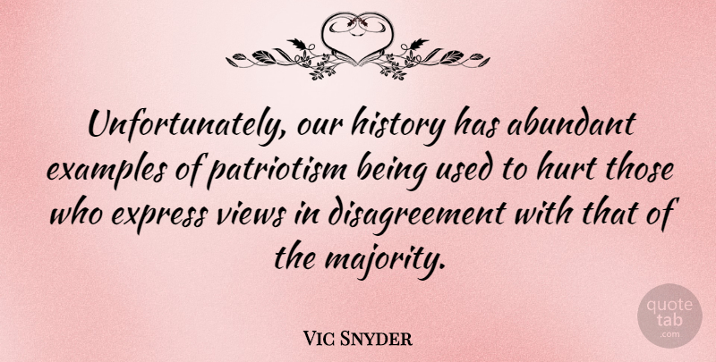 Vic Snyder Quote About Hurt, Views, Patriotism: Unfortunately Our History Has Abundant...