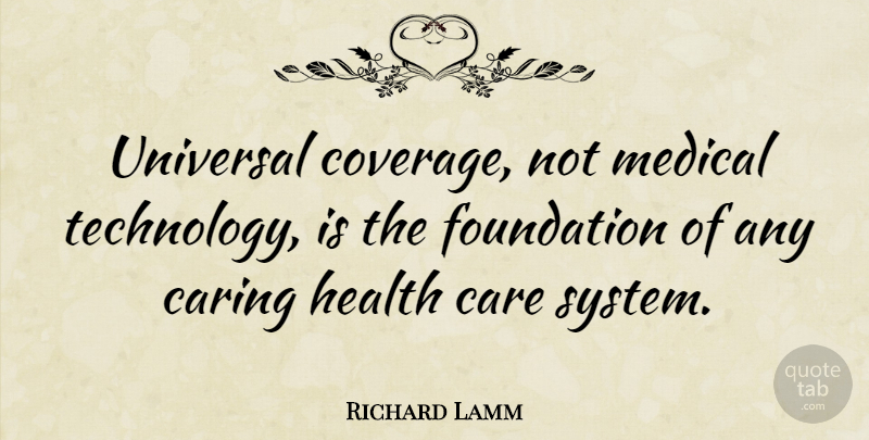 Richard Lamm Quote About Care, Caring, Foundation, Health, Medical: Universal Coverage Not Medical Technology...