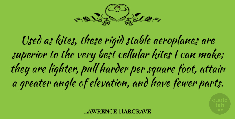 Lawrence Hargrave Quote About Feet, Squares, Kites: Used As Kites These Rigid...