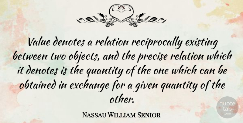 Nassau William Senior Quote About Two, Given, Relation: Value Denotes A Relation Reciprocally...