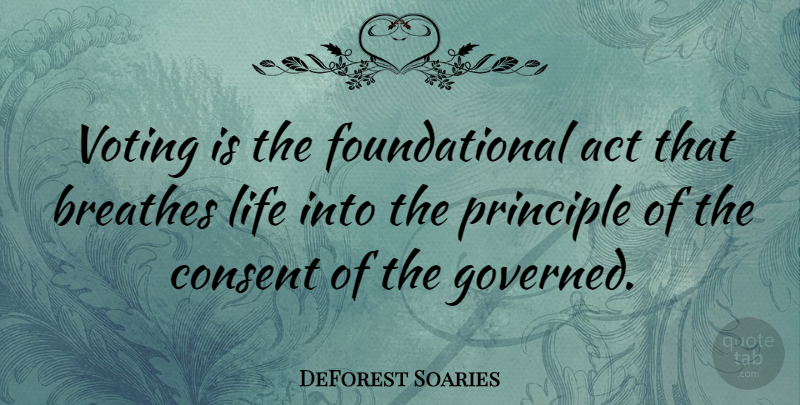 DeForest Soaries Quote About Voting, Principles, Breathe: Voting Is The Foundational Act...