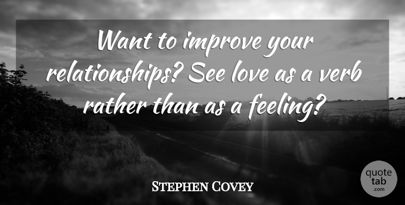 Stephen Covey Quote About Marriage, Feelings, Want: Want To Improve Your Relationships...