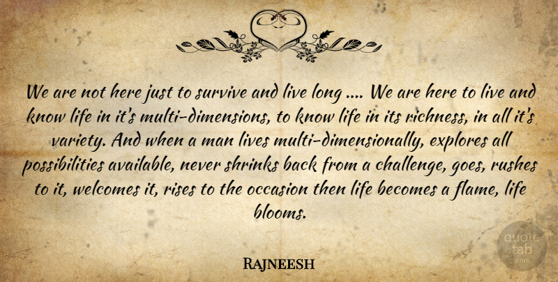 Rajneesh Quote About Spiritual, Men, Flames: We Are Not Here Just...