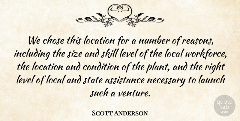 Scott Anderson Quote About Assistance, Chose, Condition, Including, Launch: We Chose This Location For...