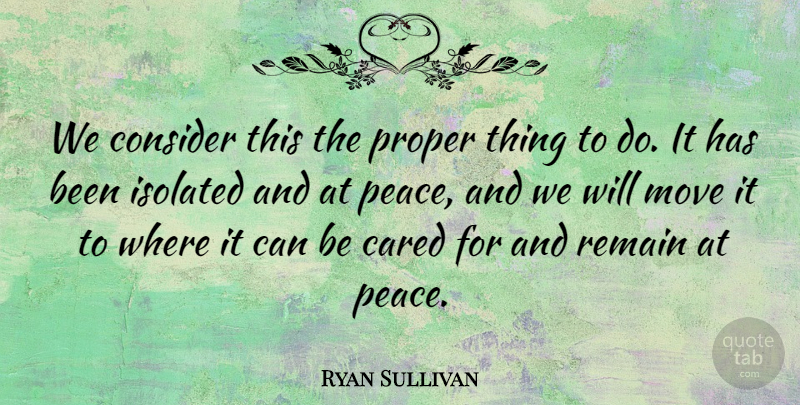 Ryan Sullivan Quote About Cared, Consider, Isolated, Move, Peace: We Consider This The Proper...