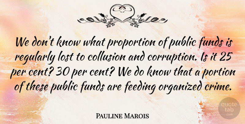 Pauline Marois Quote About Feeding, Funds, Organized, Per, Proportion: We Dont Know What Proportion...