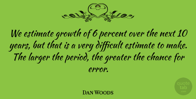 Dan Woods Quote About Chance, Difficult, Estimate, Greater, Growth: We Estimate Growth Of 6...