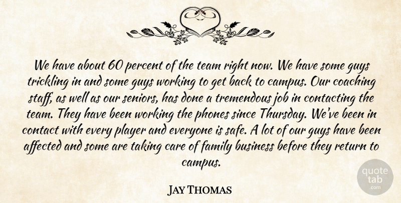 Jay Thomas Quote About Affected, Business, Care, Coaching, Contact: We Have About 60 Percent...