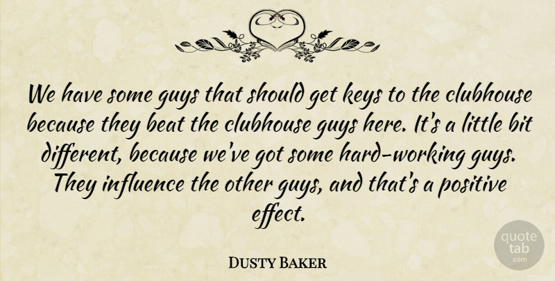 Dusty Baker Quote About Beat, Bit, Clubhouse, Guys, Influence: We Have Some Guys That...