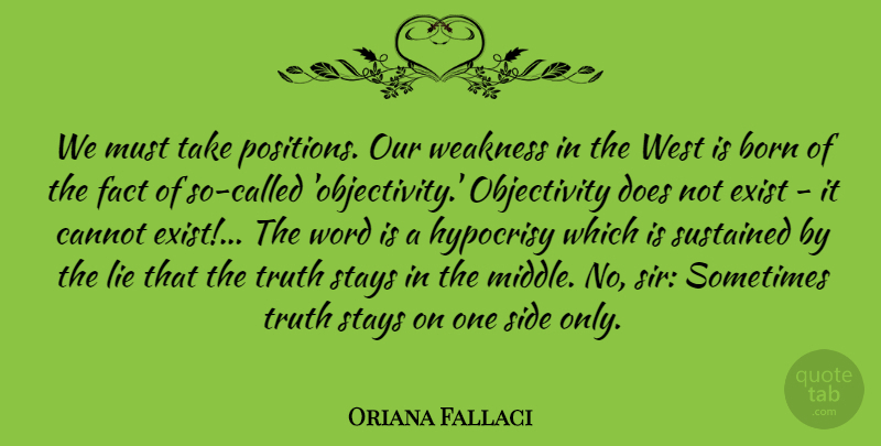 Oriana Fallaci Quote About Born, Cannot, Exist, Fact, Side: We Must Take Positions Our...