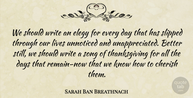 Sarah Ban Breathnach Quote About Inspirational, Song, Writing: We Should Write An Elegy...